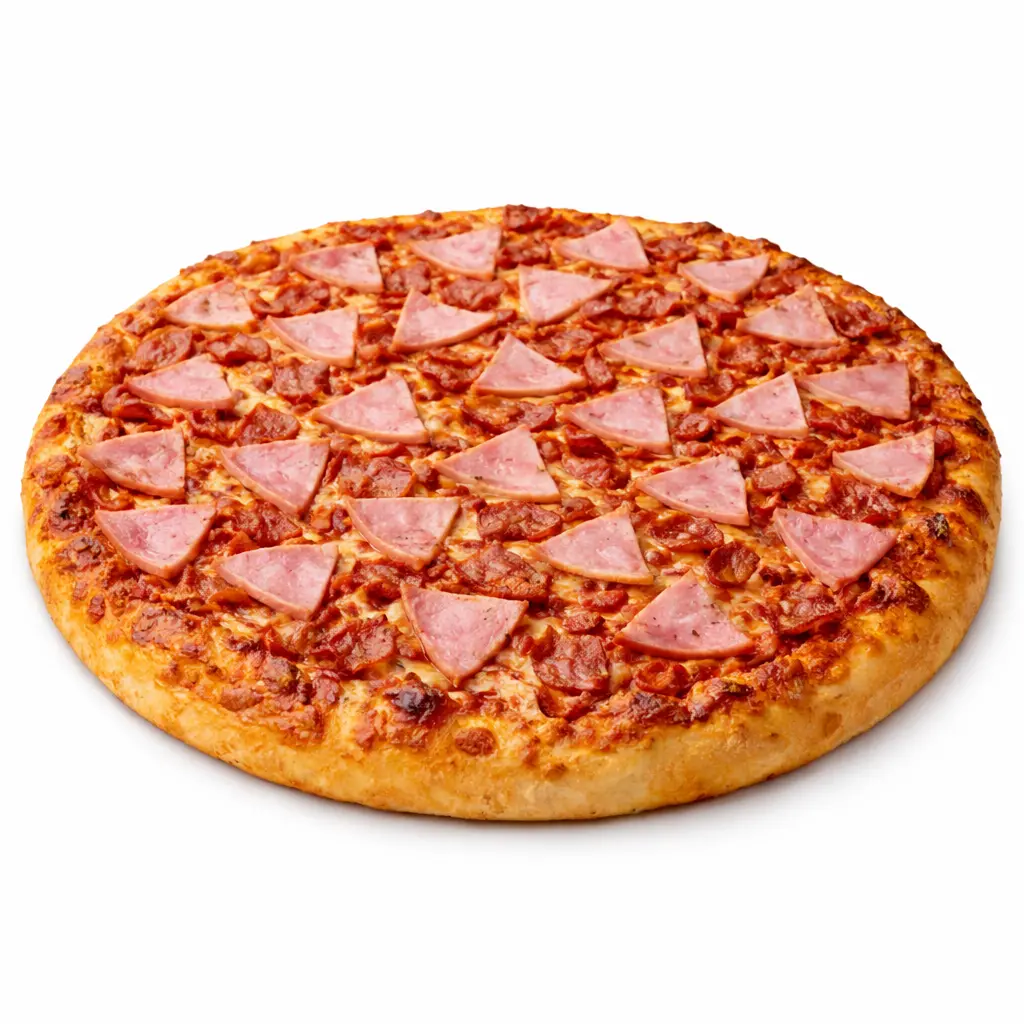 Pizza grande de jamón y tocino